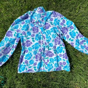 James Kenrob by Dalton vintage floral blue and purple long sleeve blouse